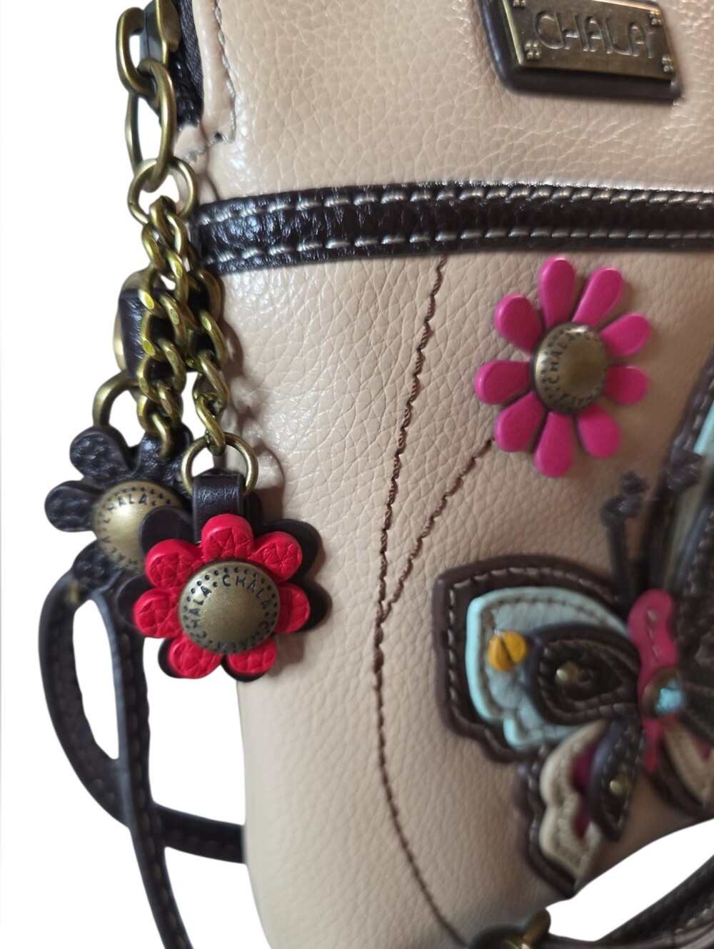 Chala Beige Crossbody Phone Bag with Multicolor Butterfly Appliqué NWT - Picture 3 of 6